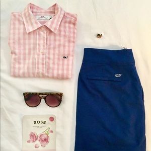 EUC vineyard vines pink gingham button down